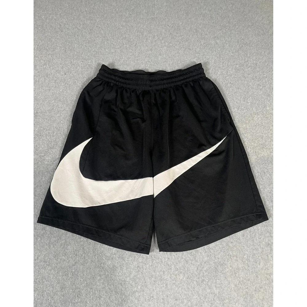Nike Mens Dri-FIT HBR Basketball Shorts Black White Big Swoosh BV9385-011 Size L